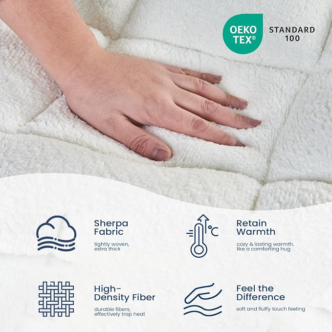 Mattress Topper Full for Back Pain Thick Mattress Pad Cover Sherpa Plush Pillow - Image 2