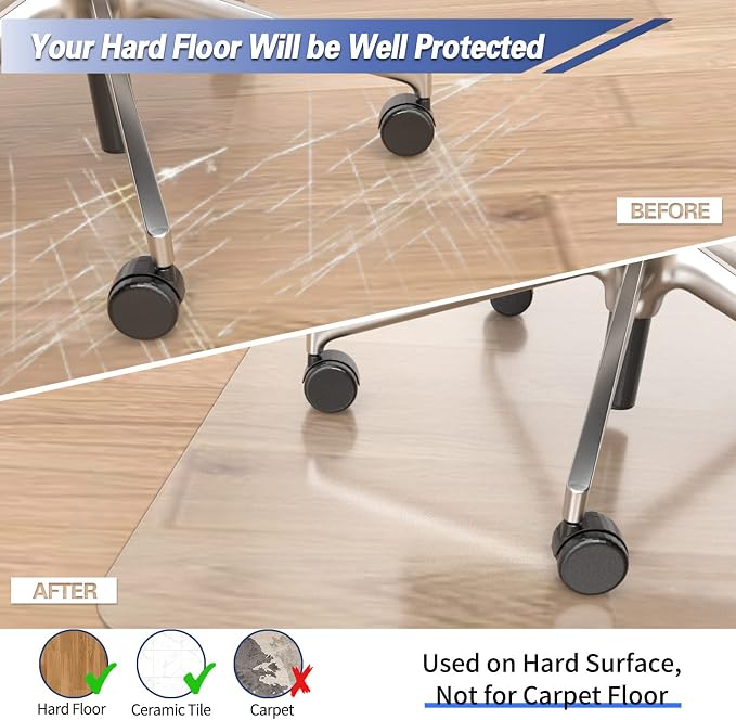 Amyracel Office Chair Mat for Hardwood Floor, 30” x 48” Clear Desk Chair Mat - Image 2