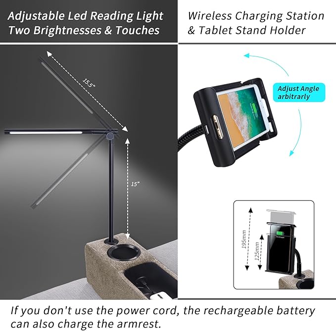Removable Sofa Armrest with Cup Holder, PU Leather Multifunctional Couch Caddy - Image 4