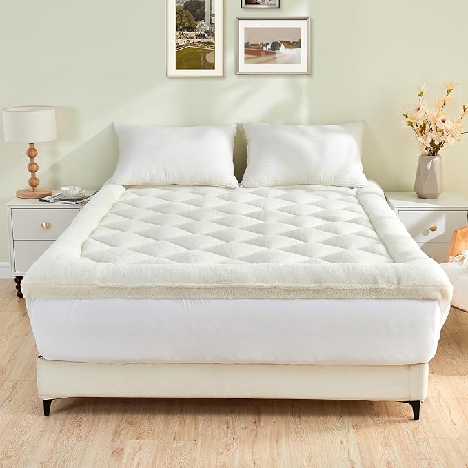 Mattress Topper Full for Back Pain Thick Mattress Pad Cover Sherpa Plush Pillow - Image 6