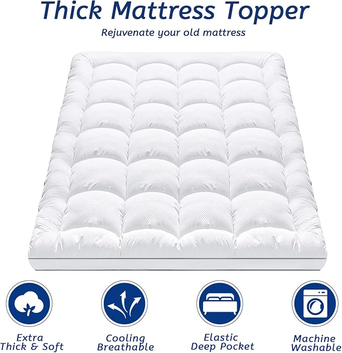 King Size Mattress Topper for Back Pain, Cooling Extra Thick Mattress Pad Cover - Image 2