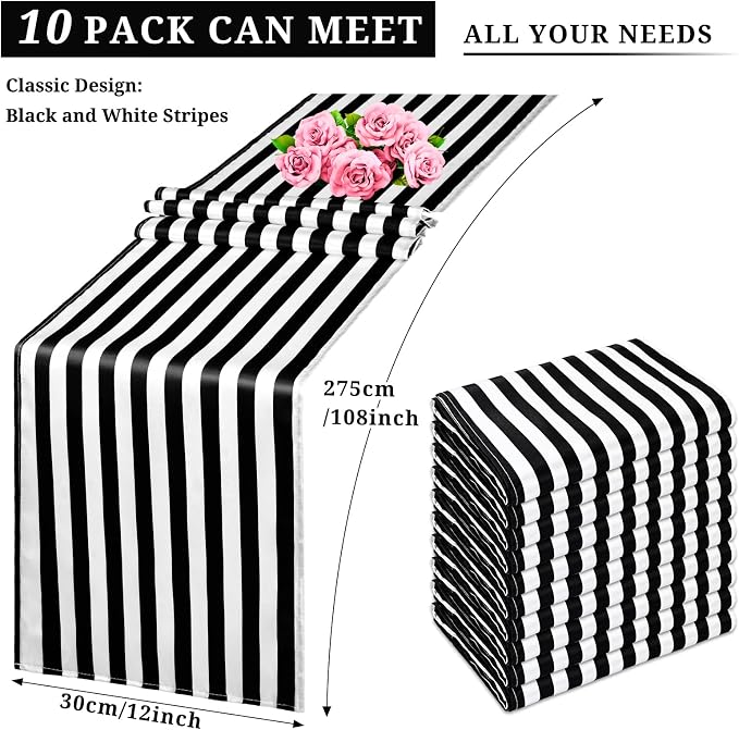 10 Pack Striped Table Runner Polyester Table Decor Classic Black and White - Image 4