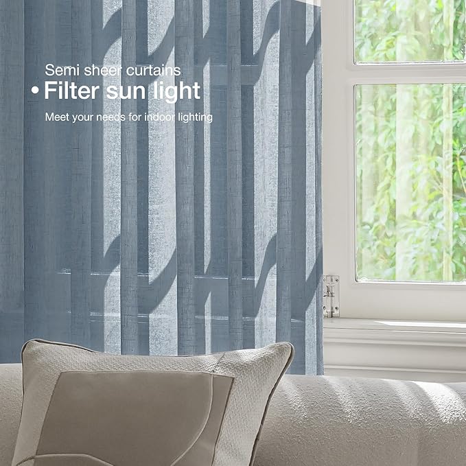 Anmao Natural Linen Curtains for Living Room 45 Inch Length 2 Panels Set - Image 3