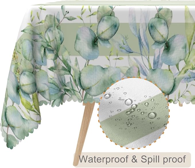 70x140inches Green and White Stripes Tablecloth Watercolor Green Eucalyptus - Image 2