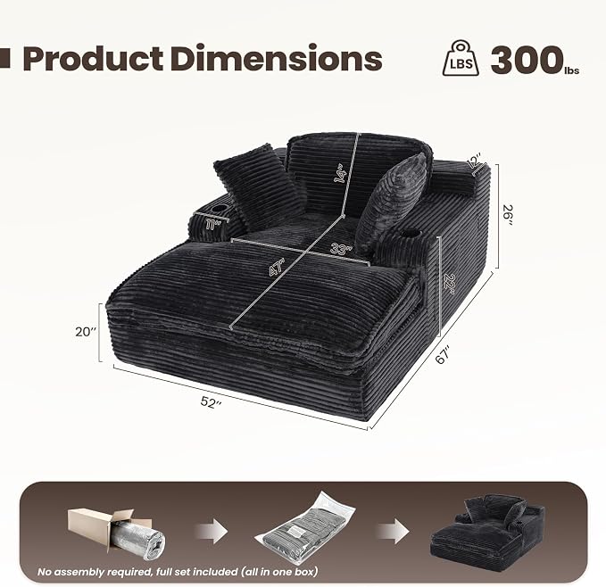 67" Chaise Lounge Chair Indoor, Cozy Oversized Fluffy Sofa - Image 2