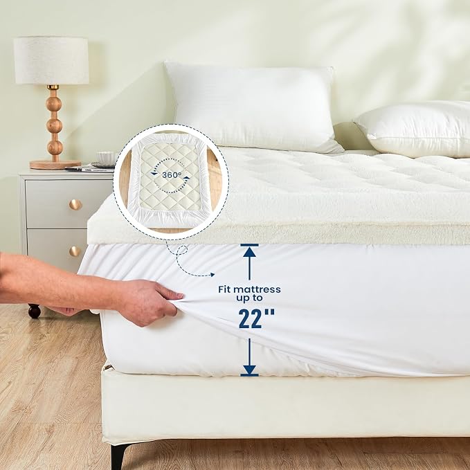 Mattress Topper Twin for Back Pain Thick Mattress Pad Cover Sherpa Plush Pillow - Image 4