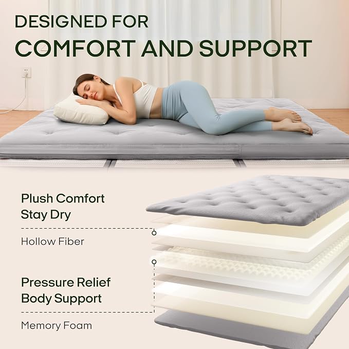 ZonLi Japanese Floor Futon Mattress Queen Size 80"x 60", 100% Cotton Cover 4'' - Image 4