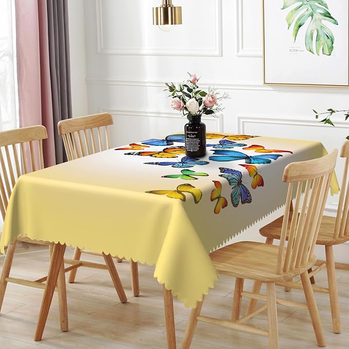 70x140inches Butterfly Rectangle Tablecloth Colorful Butterflies Printed Yellow by TTQYFNM