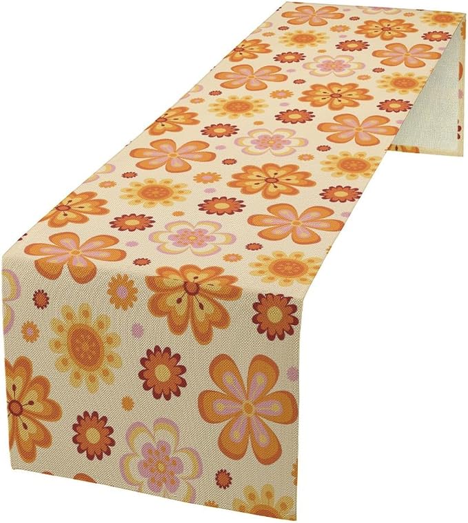 Vintage FloralTable Runner 1970s Cartoon Daisy Colorful Retro Pink Yellow Set by ShiTingYu