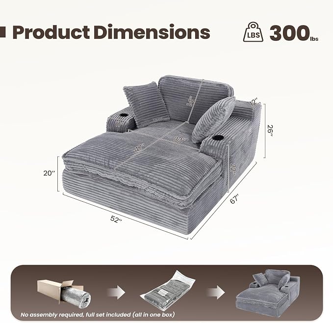 67" Chaise Lounge Chair Indoor, Cozy Oversized Fluffy Sofa - Image 2