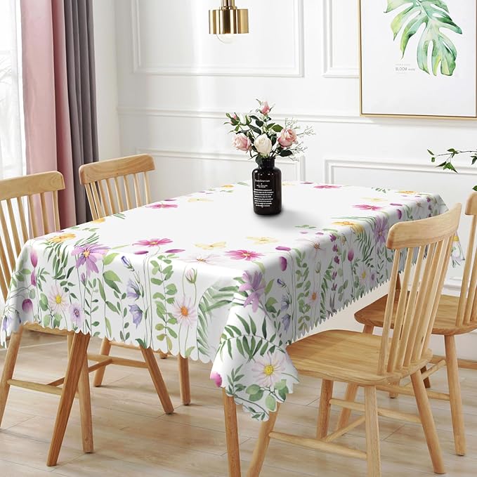 60x120inches Floral Rectangle Tablecloth Pink Wild Flowers Butterfly Botanical by TTQYFNM