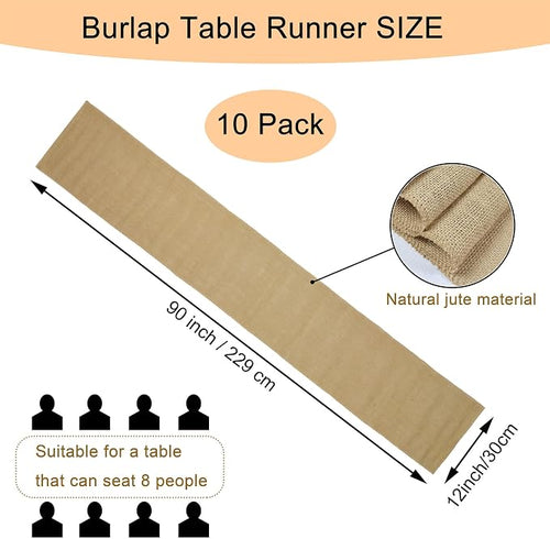 10 Pack 12 x 90 Inch Natural Burlap Table Runners, Rustic Jute Table Runner and - Image 2