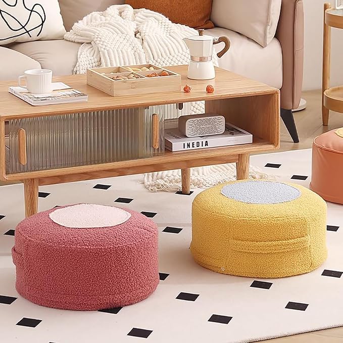 Round Pouf Ottoman Foot Rest, Stuffed Floor Pouf Foot Stool - Image 3