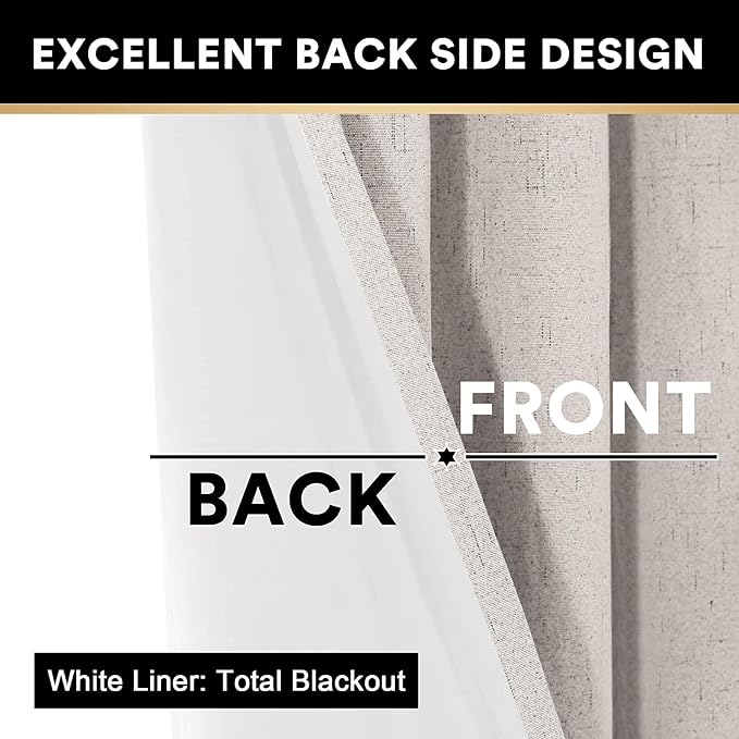 PrinceDeco Linen Blackout Curtains 100% Blackout Curtains 108 Inches Long Linen - Image 5