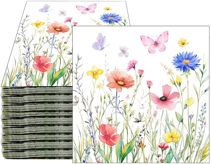 100 Pack Wildflower Floral Cocktail Napkins Disposable Floral Napkins Butterfly by HSPAIDYP