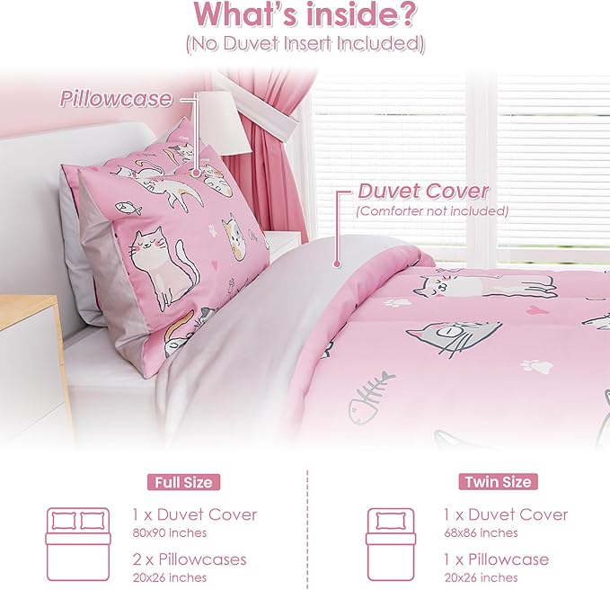 Cat Duvet Cover Sets Twin Size for Kids Girls, Include 1 Polyester Comforter - Image 2