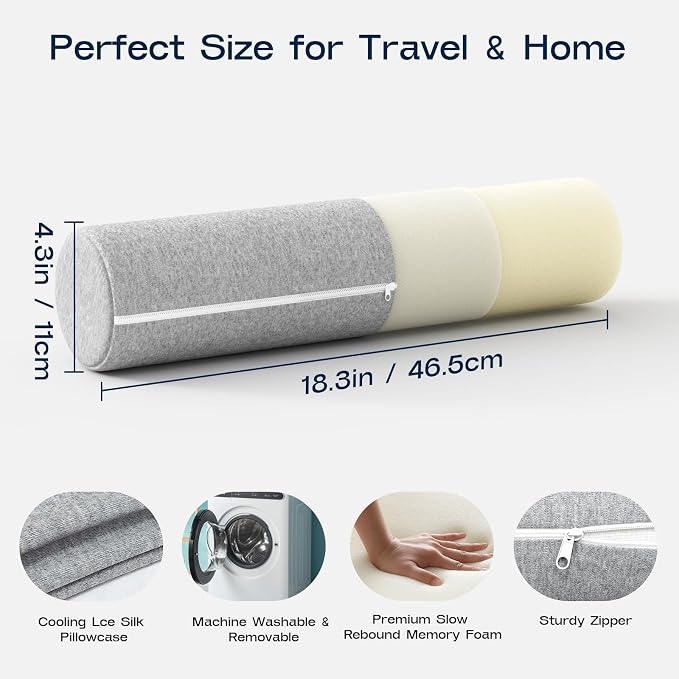 Neck Roll Pillow, Memory Foam Neck Support Pillows, Round Neck Pillows - Image 2