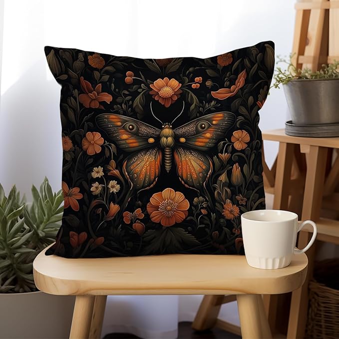 William Morris Abstract Vintage Floral Velvet Butterfly Design Throw Pillow - Image 6