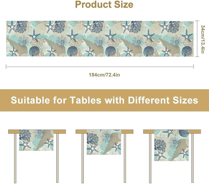 Ocean Starfish Table Runner, Coastal Coral Starfish Seaside Nautical Beach - Image 3