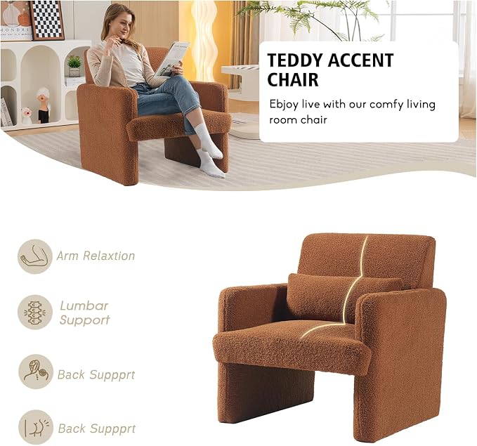 Gaussen Sherpa Accent Chair Mid Century Modern Living Room Chairs - Image 3