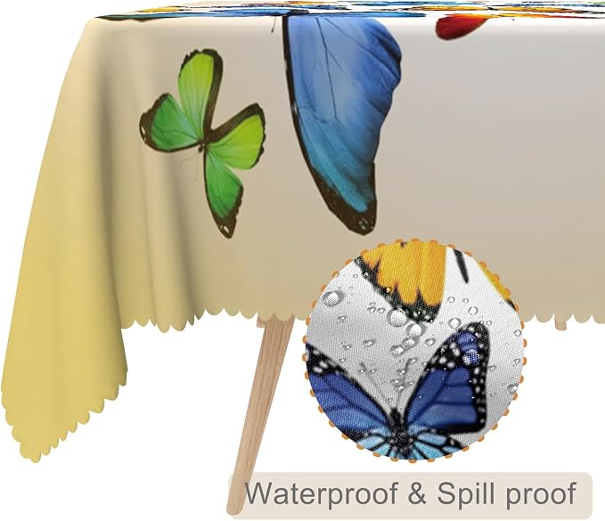 70x140inches Butterfly Rectangle Tablecloth Colorful Butterflies Printed Yellow - Image 2