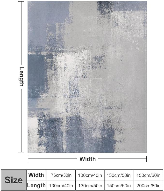 Abstract Gradient Blanket, Modern Fashion Art Blue Grey Painting Strokes - Image 2