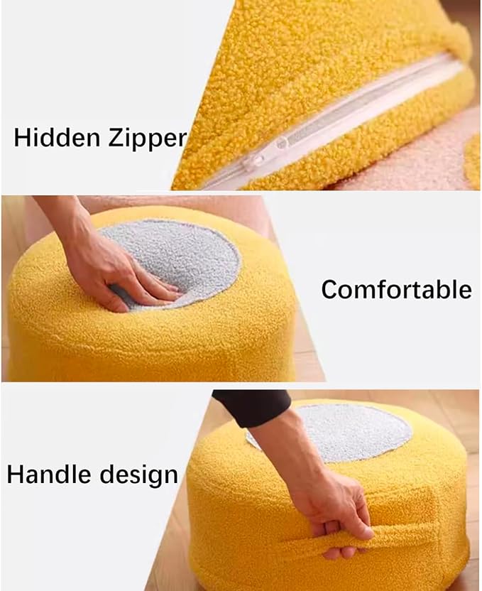 Round Pouf Ottoman Foot Rest, Stuffed Floor Pouf Foot Stool - Image 5