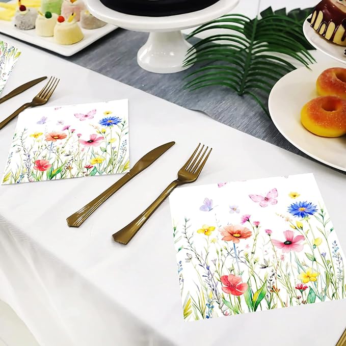 100 Pack Wildflower Floral Cocktail Napkins Disposable Floral Napkins Butterfly - Image 2