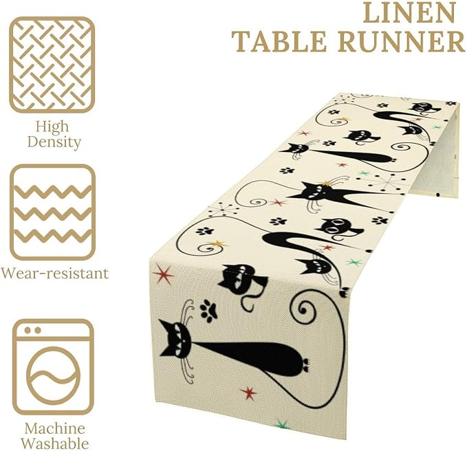 Mid Century Table Runner Minimalist Funny Black Cat Claws Retro Abstract - Image 3