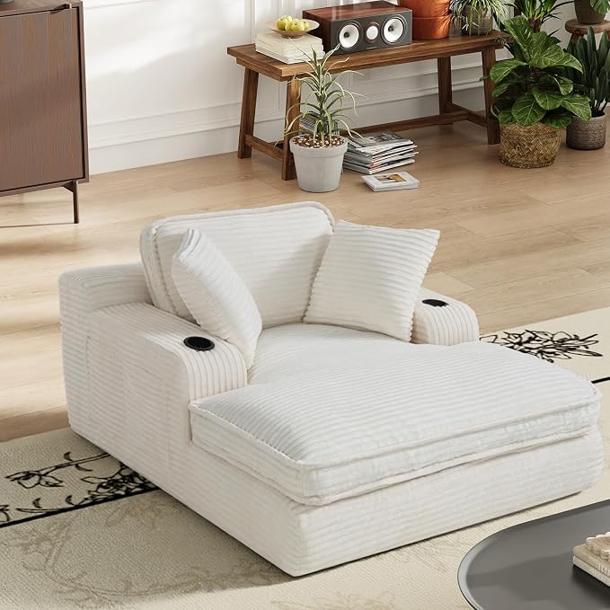 67" Chaise Lounge Chair Indoor, Cozy Oversized Fluffy Sofa by Unknown