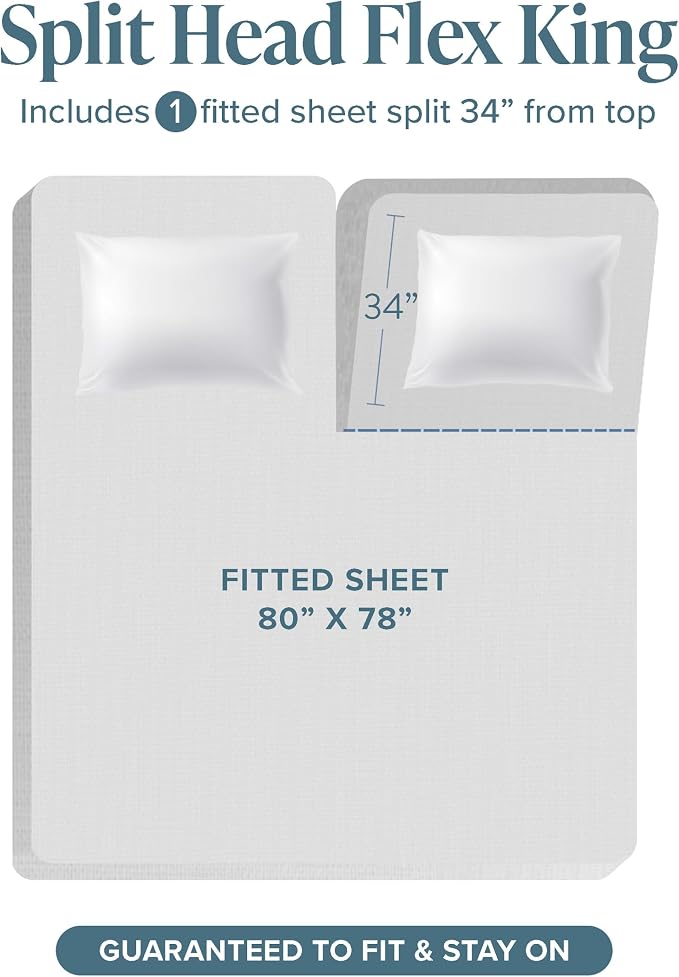 Bare Home Split Head Flex King Sheet Set - Image 2