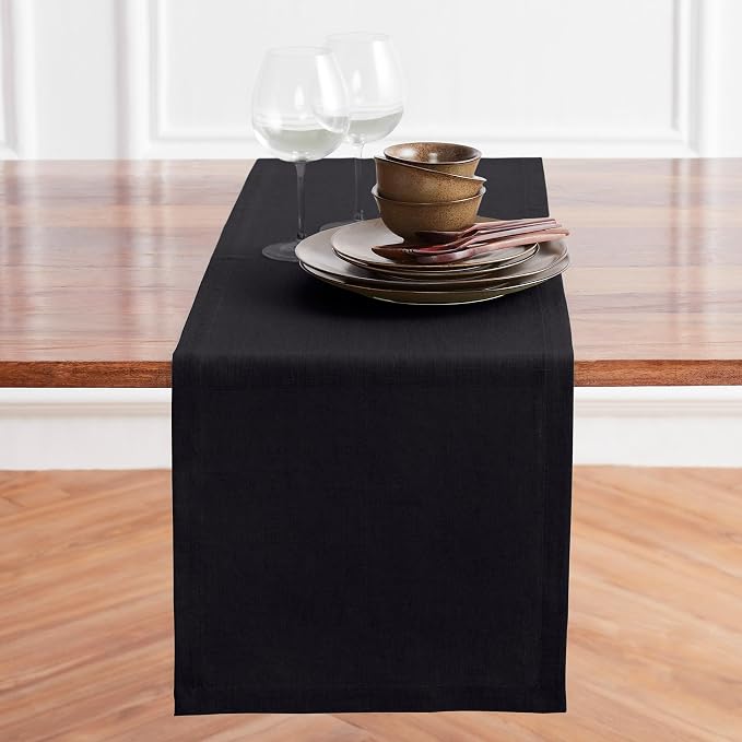 Solino Home Linen Black Table Runner 48 Inches - Image 2