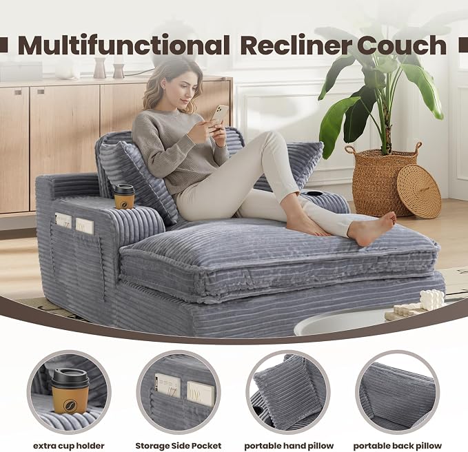 67" Chaise Lounge Chair Indoor, Cozy Oversized Fluffy Sofa - Image 4