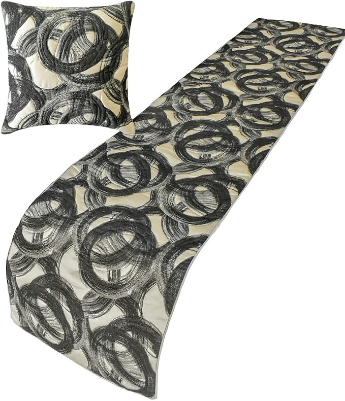 The HomeCentric King/Queen/Twin Black Designer Twin 53"x18" Bed Runner Without - Image 4