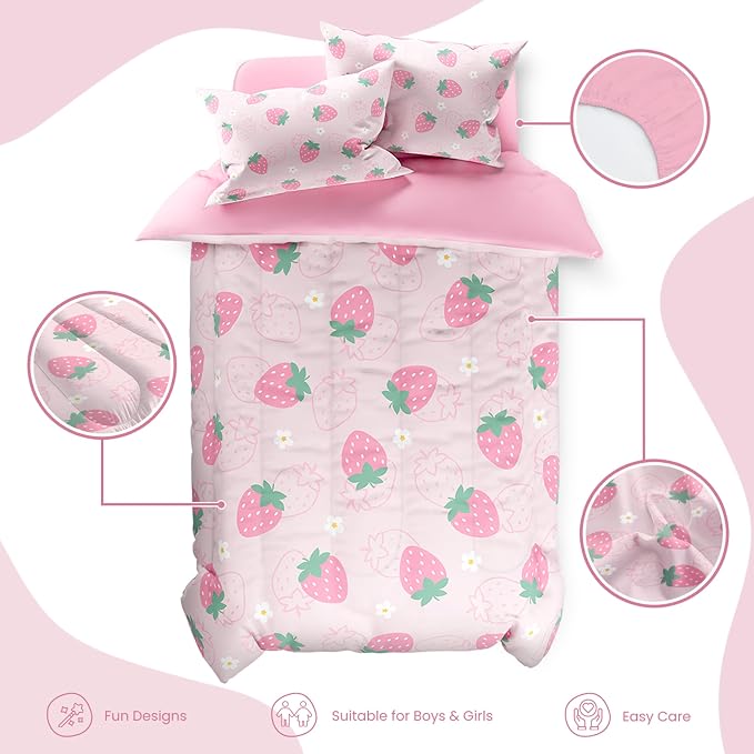 SANDJEST Strawberry Comforter Set Twin Size 68x86in - Image 2