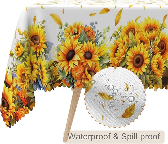 70x108in Sunflower Yellow Floral Tablecloth - Image 2