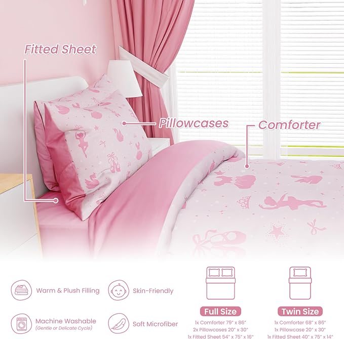 SANDJEST Ballerina Comforter Set Twin Size 68x86in - Image 3