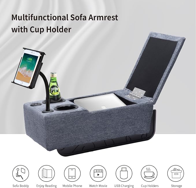 Removable Sofa Armrest, Dual Cup Holders Large Size Multifunctional Couch Caddy - Image 5
