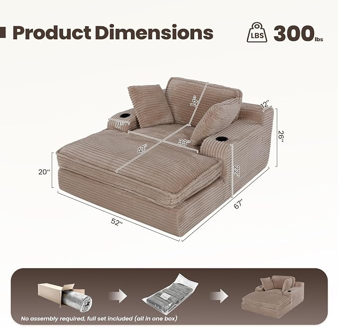 67" Chaise Lounge Chair Indoor, Cozy Oversized Fluffy Sofa - Image 2