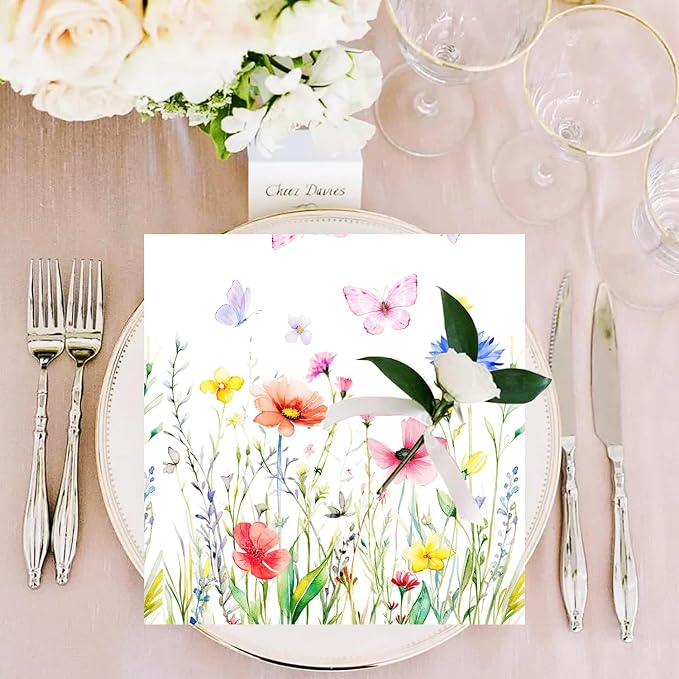 100 Pack Wildflower Floral Cocktail Napkins Disposable Floral Napkins Butterfly - Image 4