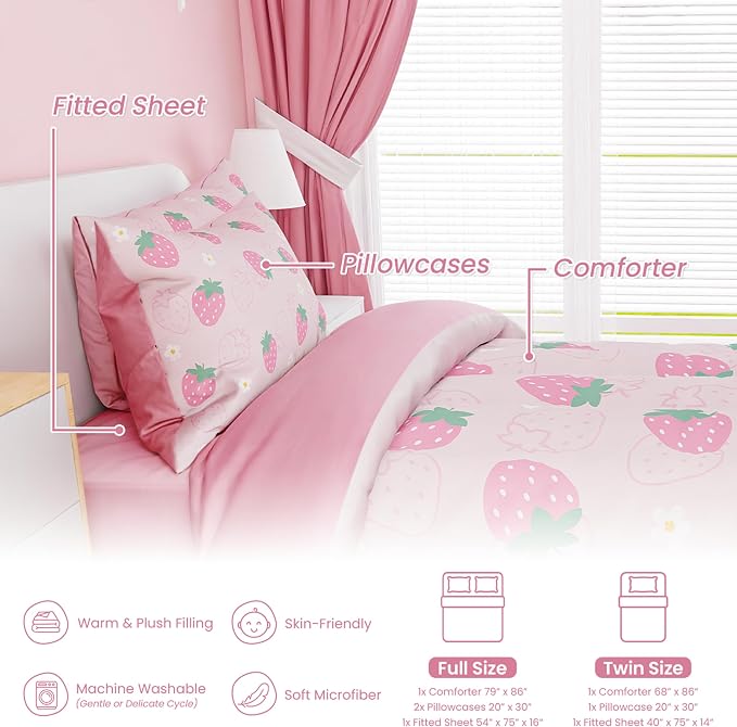 SANDJEST Strawberry Comforter Set Full Size 98x86in - Image 3