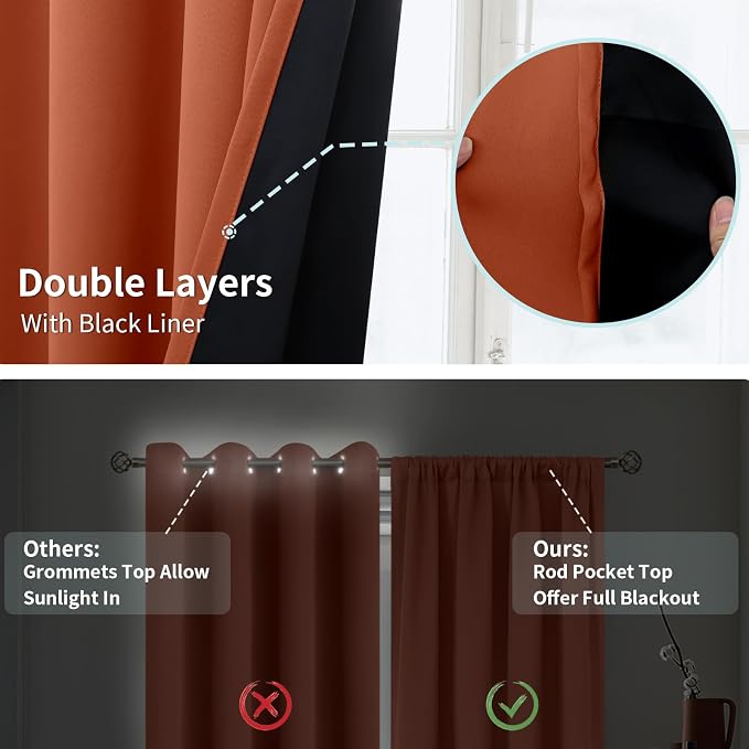 BGment Terracotta 100% Blackout Curtains - Image 5