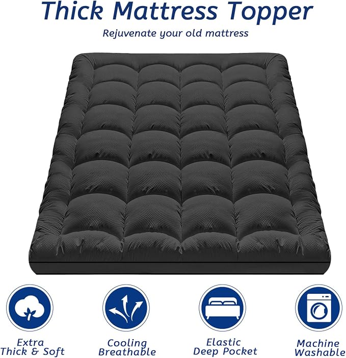 Twin Size Mattress Topper for Back Pain, Cooling Extra Thick Mattress Pad Cover - Image 2