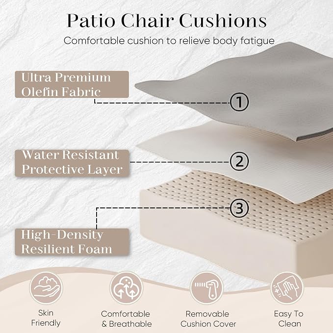 Outdoor Chair Cushions- 22 X 25 Inch High Density Sponge Patio Cushions Deep - Image 3