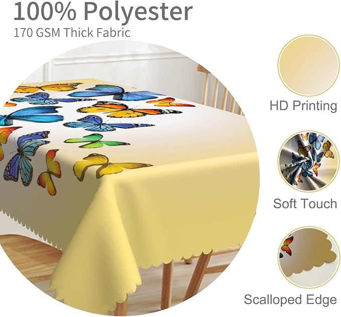 70x140inches Butterfly Rectangle Tablecloth Colorful Butterflies Printed Yellow - Image 3