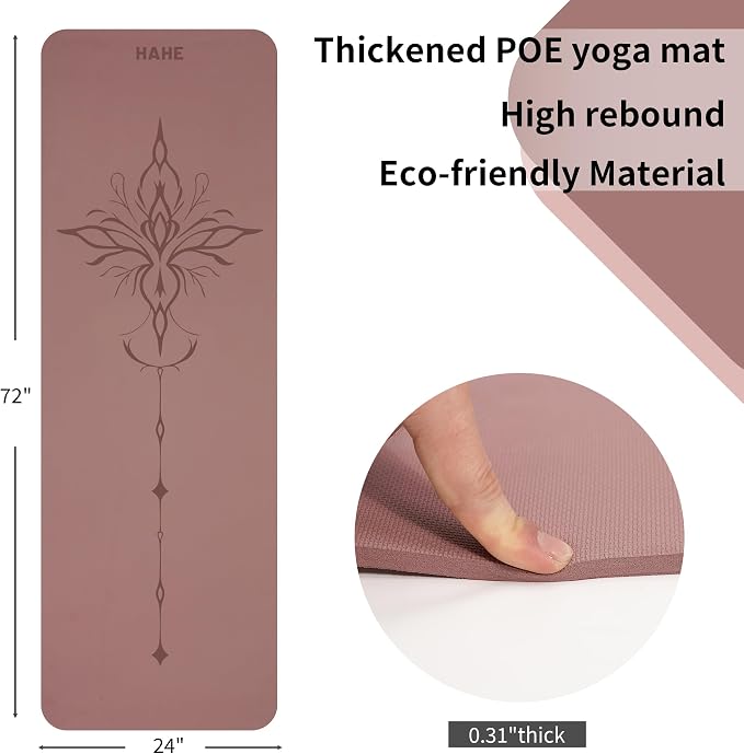 HAHE Yoga Mat Thick, Eco-Friendly POE Non Slip Yoga Mat, High Rebound & Shock - Image 2