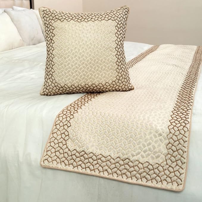 The HomeCentric King/Queen/Twin Ivory & Gold Designer CA King 86"x18" Bed Runner - Image 5