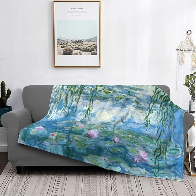Monet Water Lilies Soft Blanket All Season Fuzzy Throw Warm Lightweight Blanket - Image 4