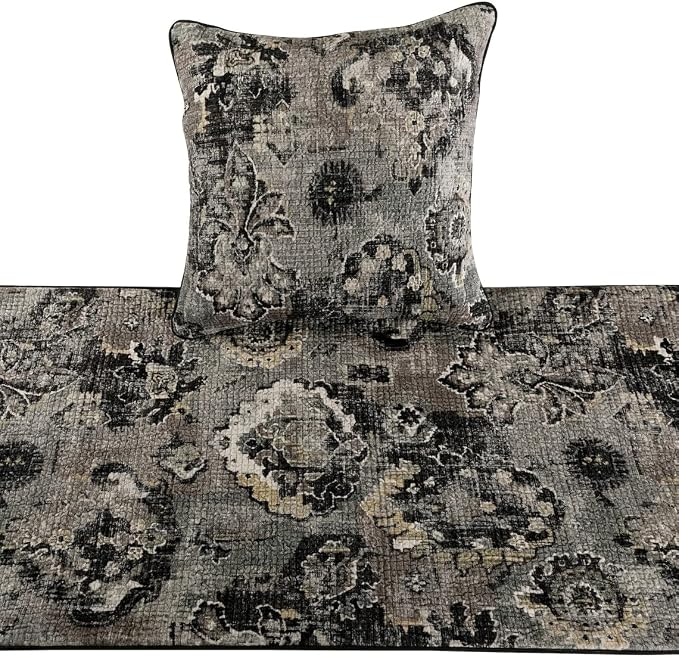 The HomeCentric Luxury Black & Grey Queen 74 x 18 inch Bed Runner - Image 2