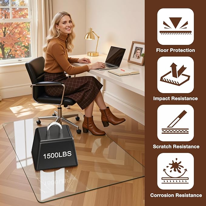 Antok Tempered Glass Chair Mat, Heavy Duty 0.2" Desk Chair Mat - Image 3